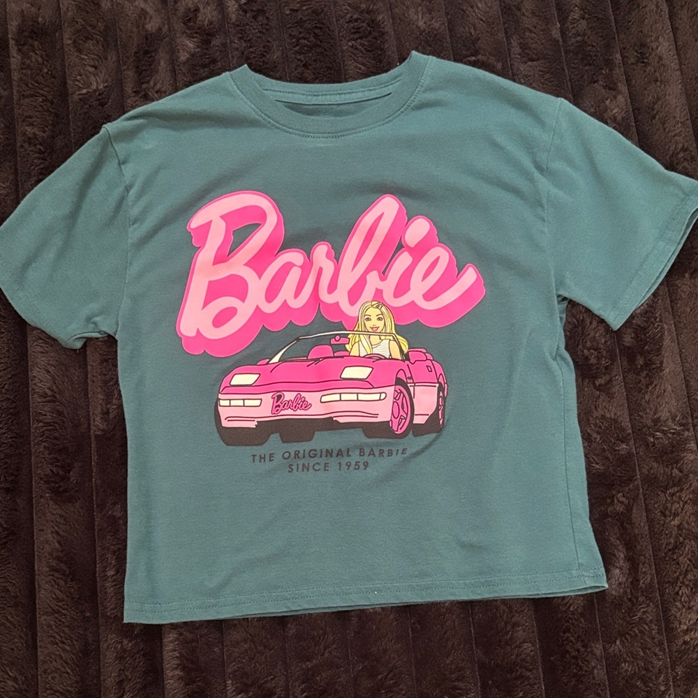 Barbie Teal Crop Top with Pink Graphic